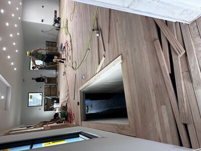 Hardwood flooring installation in progress